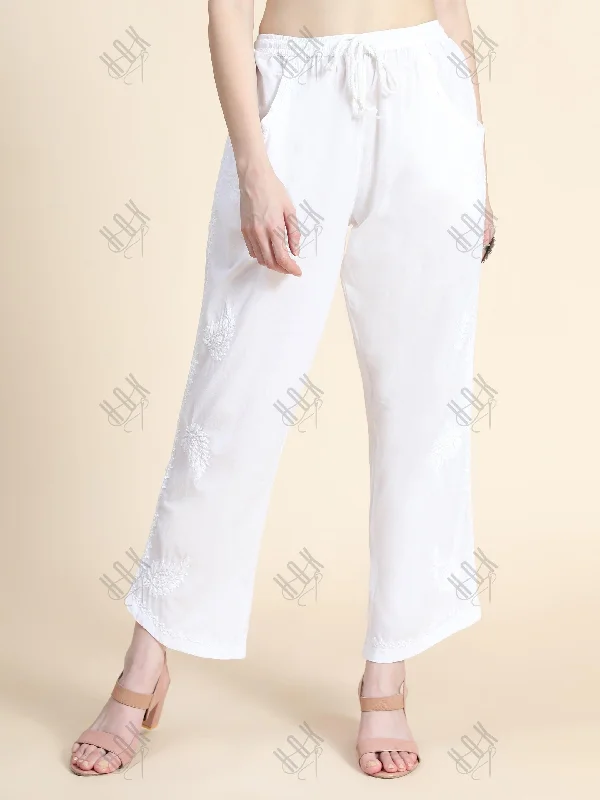 House Of Kari Chikankari Embroidered Cotton White Relaxed Pants Trousers-2 Chinos Cotton Straight Leg House Of Kari Chikankari Embroidered Cotton White Relaxed Pants Trousers-2 Chinos Cotton Straight Leg