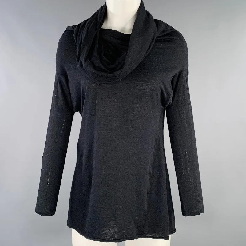 ALEXANDER MCQUEEN Size 4 Black Viscose Blend Cowl Collar Pullover Open Neck Pullover