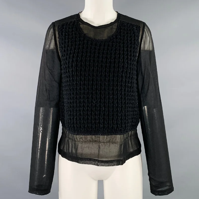 COMME des GARCONS Size S Black Cupro Mixed Fabrics Crew Neck Pullover Soft Wool Sweater COMME des GARCONS Size S Black Cupro Mixed Fabrics Crew Neck Pullover Soft Wool Sweater