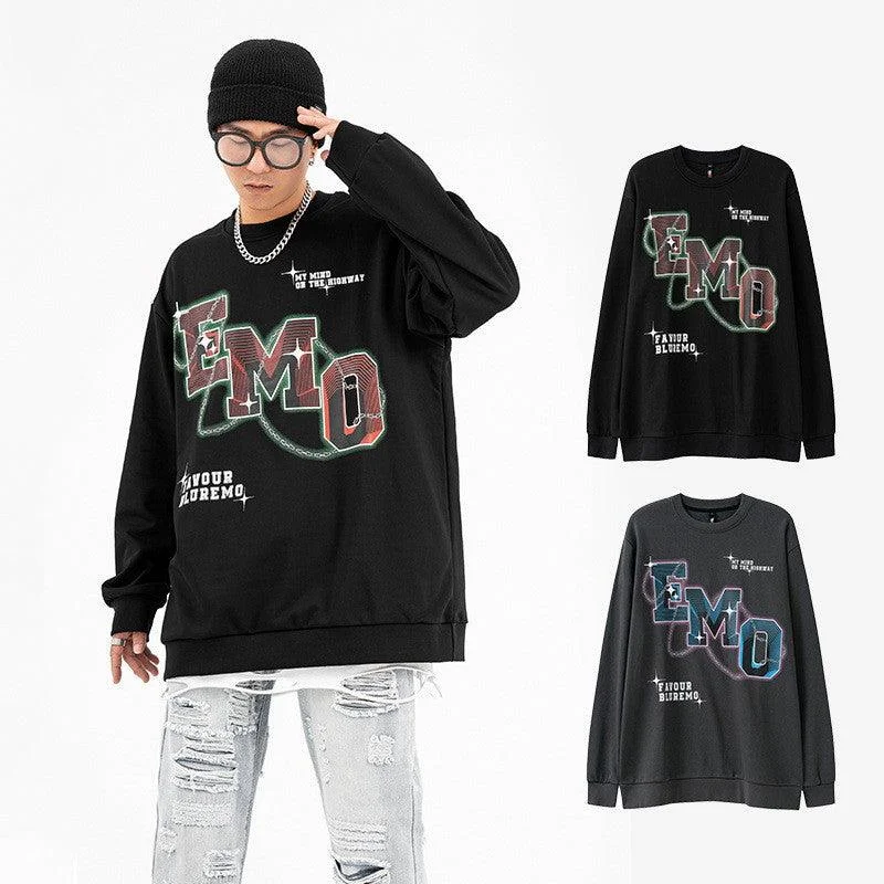 Fashion Letters Printed Long Sleeve Crew Neck Sweater - Hip Hop Style Pullover in Black & Gray Halter Neck Top Fashion Letters Printed Long Sleeve Crew Neck Sweater - Hip Hop Style Pullover in Black & Gray Halter Neck Top