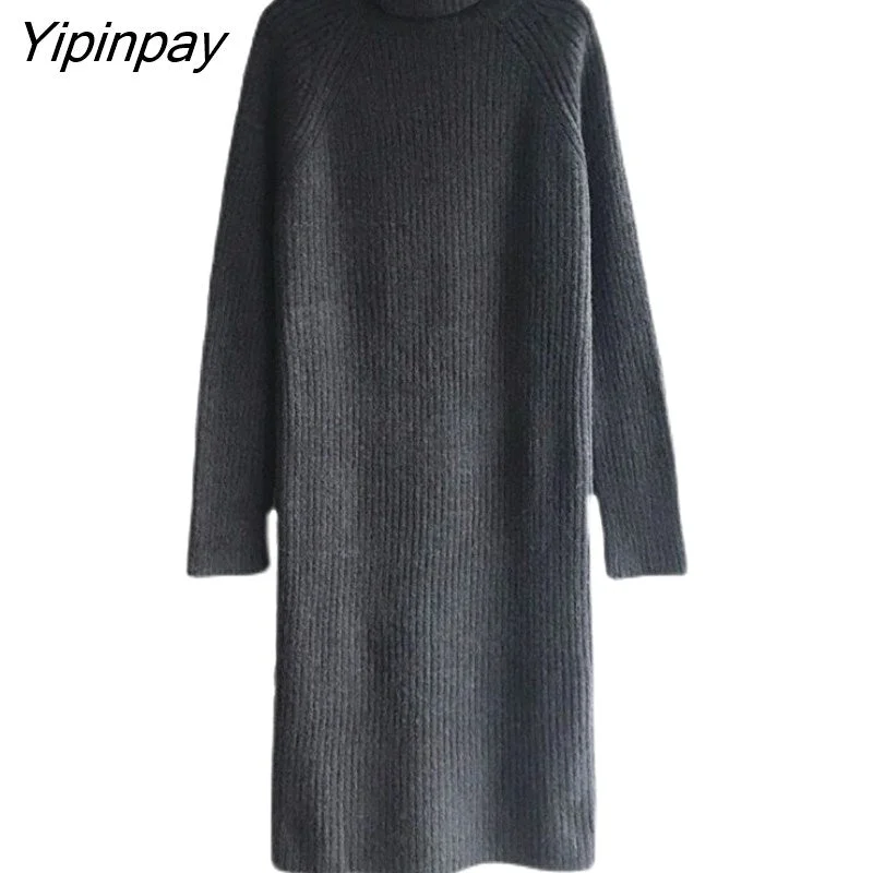 Yipinpay Winter High Collar With Loose Thickened Long Sweater Dress Women Spandex Rayon Corduroy Yipinpay Winter High Collar With Loose Thickened Long Sweater Dress Women Spandex Rayon Corduroy
