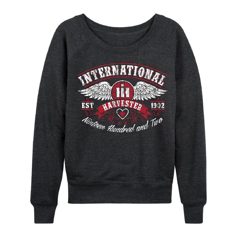 International Harvester Arch Wings, Distressed Womens French Terry Pullover Sheath Sleeve Elegant