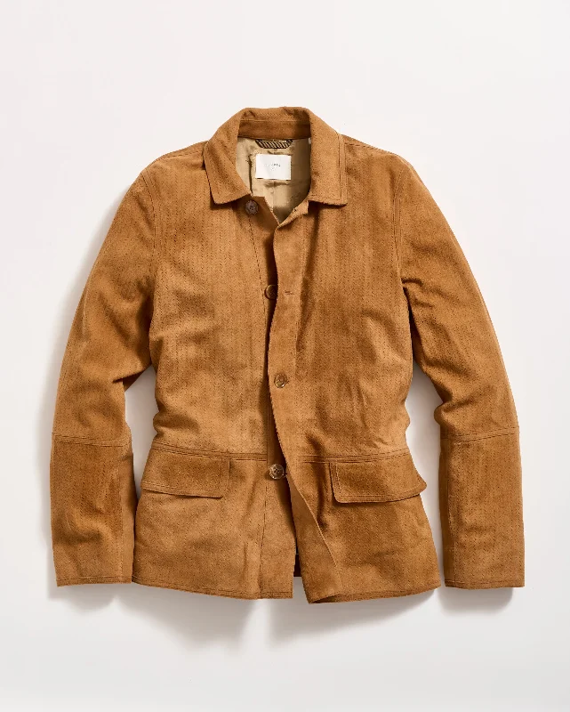 Perforated Suede Driving Jacket Toggled Jacket Drawstring Jacket Belted Jacket
