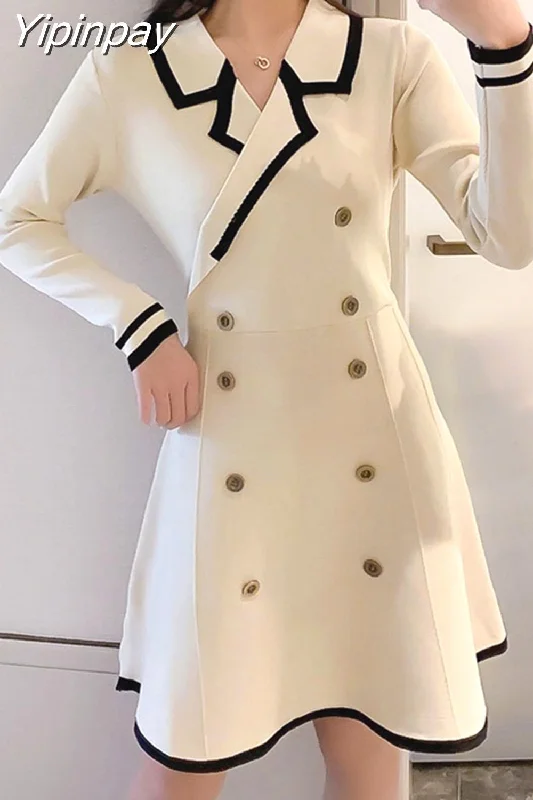 Yipinpay V Neck Long Sleeve Knitted Party Dress women Autumn Korean French Vintage Vestidos Elegantes Pullover Robe Chemise Femme V-Neck Stylish Pullover Yipinpay V Neck Long Sleeve Knitted Party Dress women Autumn Korean French Vintage Vestidos Elegantes Pullover Robe Chemise Femme V-Neck Stylish Pullover