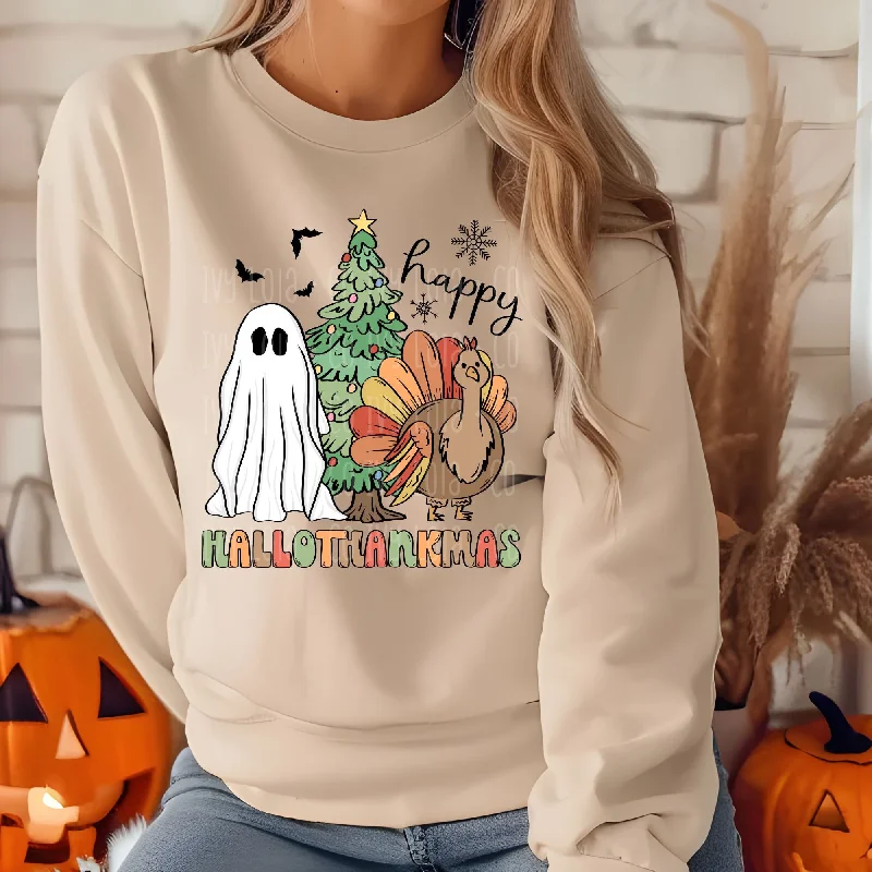 Happy Hallowthankmas Seasonal Sweater Neon Metallic Matte