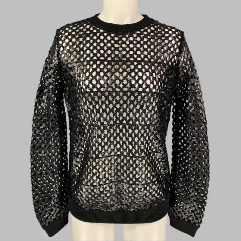 TORY BURCH Size XS Black Mesh Sequined Crew Neck Pullover Peter Pan Collar