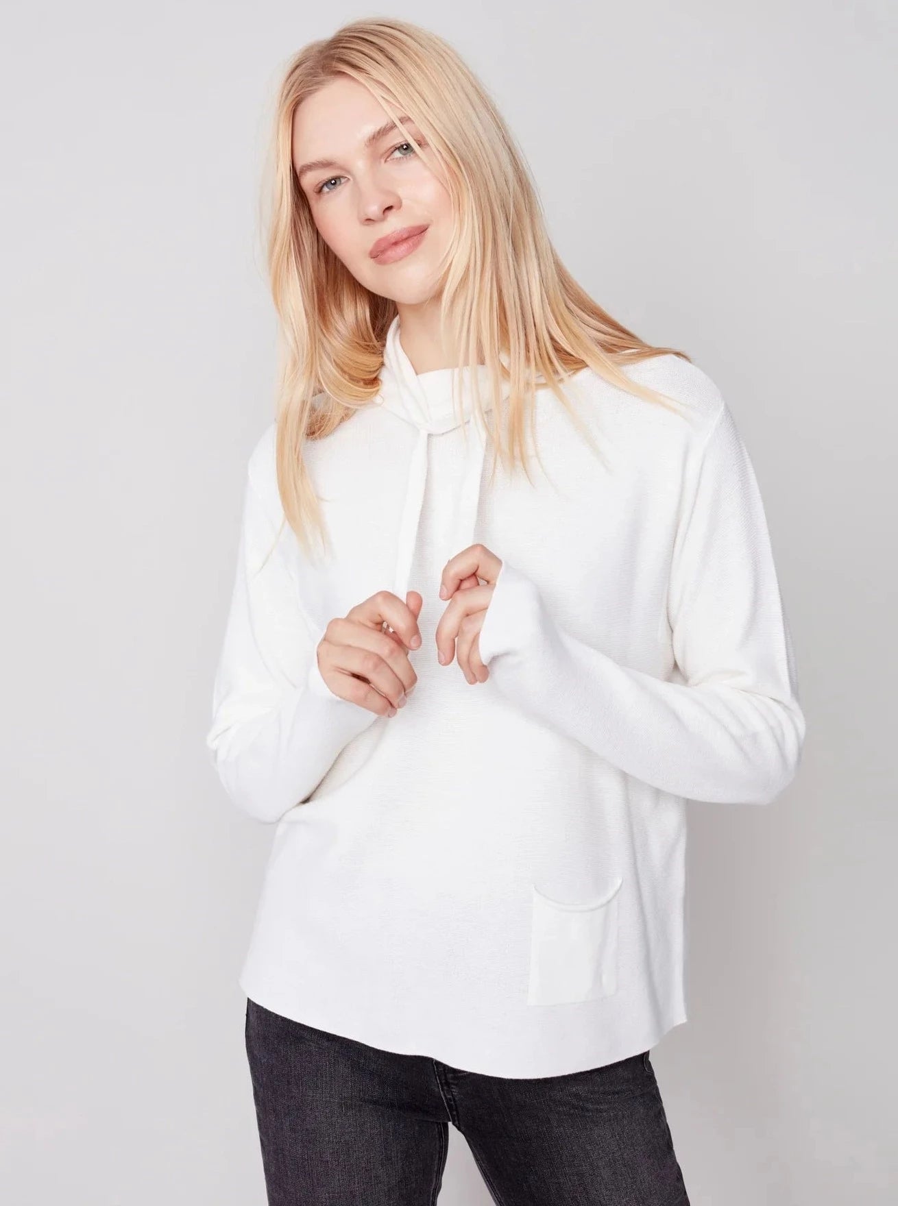 Ottoman Sweater With Funnel Neck [Ecru-C2419] Ribbed Striped Patterned