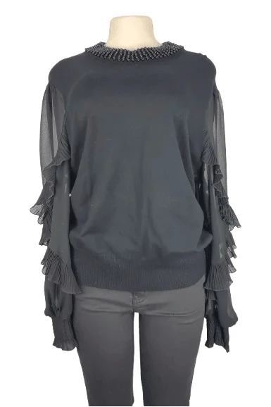 Calligraphie women's black sweater size XL Silk Blend Satin Velvet