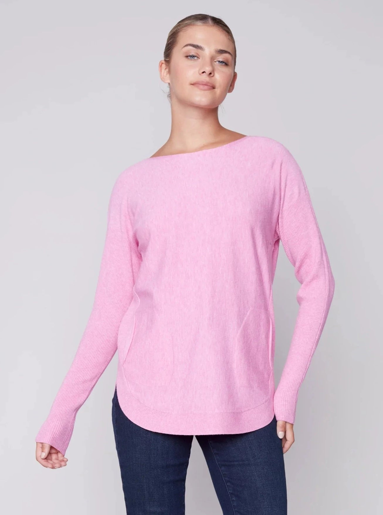 Long Sleeve Sweater With Black Eyelet Detail [H. Orchid-C2170Y] Chenille Brocade Lace