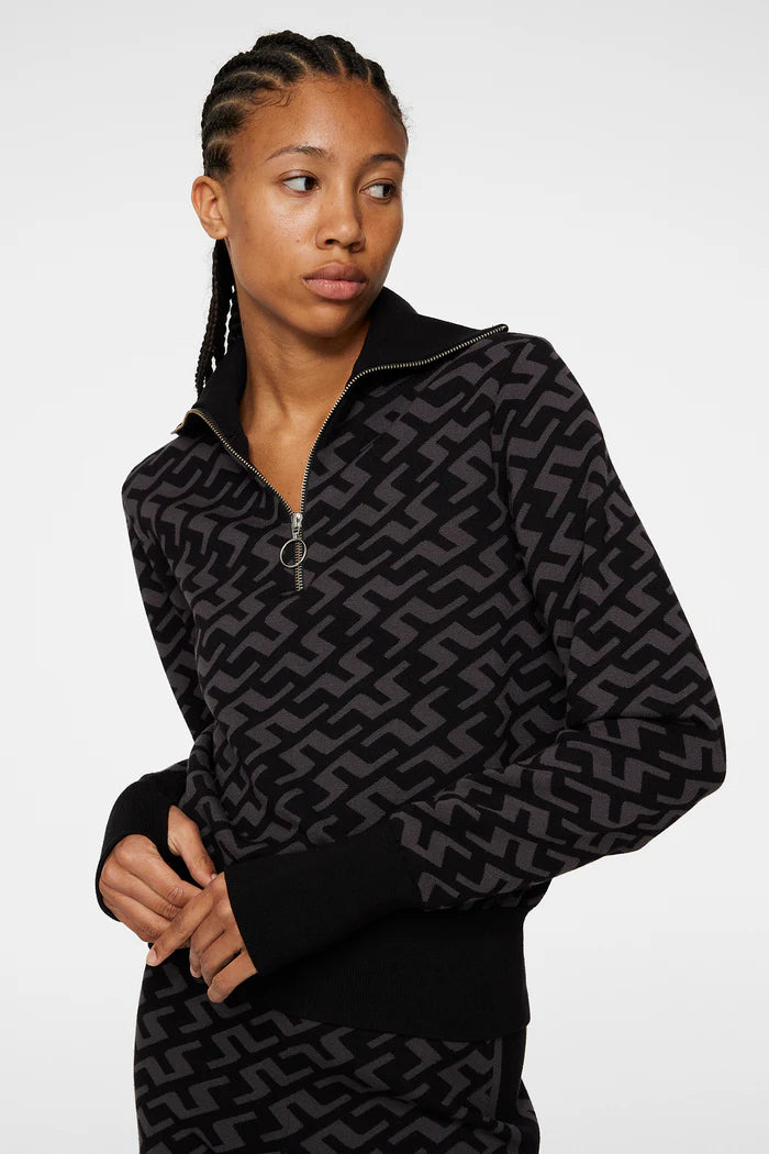 J.LINDEBERG Women Kerla Zip Sweater Mesh Sweater Canvas Denim