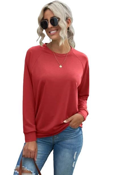 Solid Color Crewneck Pullover Sweatshirt Tight Sleeve Top