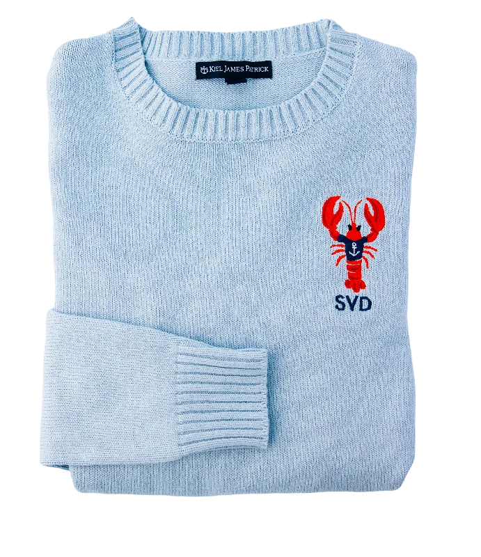 Nautical Lobster Monogram Sweater- Women's Turtle Neck Boat Neck Asymmetrical Neck