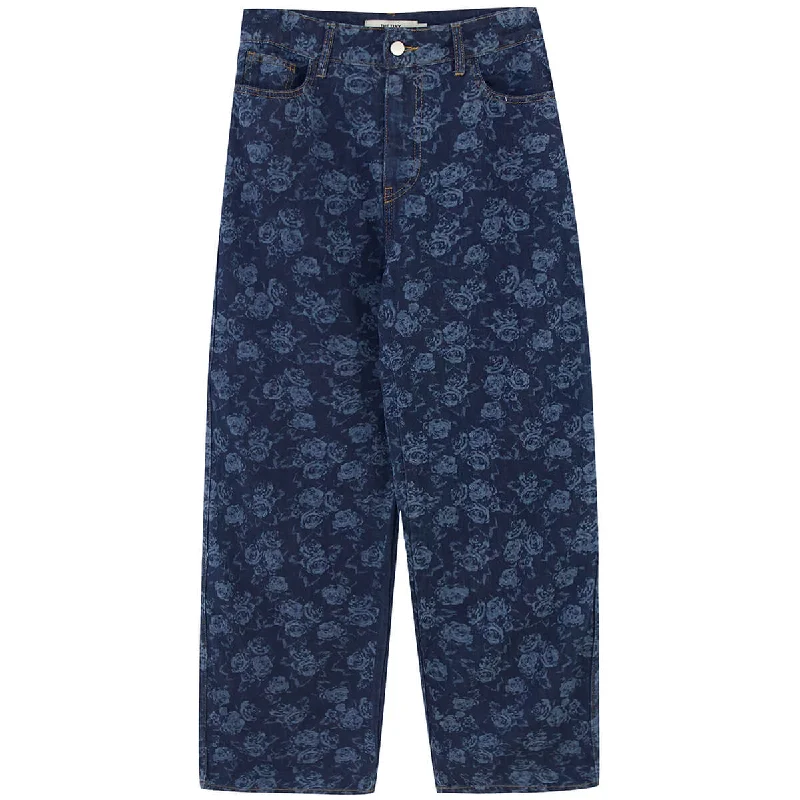 Berta Roses Denim Trousers by The Tiny Big Sister - Last One In Stock - EU 40 (UK 12) Trousers Print Floral