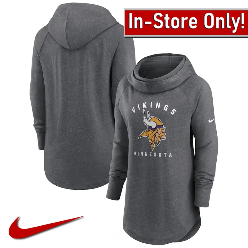AVAILABLE IN-STORE ONLY! Minnesota Vikings Nike Gray Women's Raglan High Neck Pullover Hoodie Angora Wool Cozy AVAILABLE IN-STORE ONLY! Minnesota Vikings Nike Gray Women's Raglan High Neck Pullover Hoodie Angora Wool Cozy