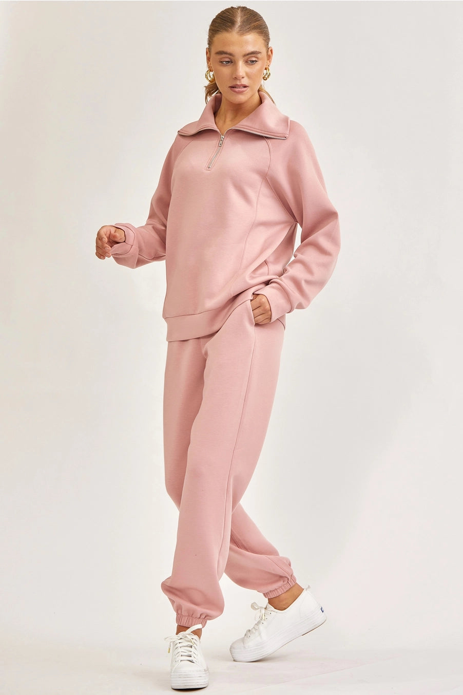 Quarter Zip Pullover + Jogger Modal Set Cowl Neck Pullover