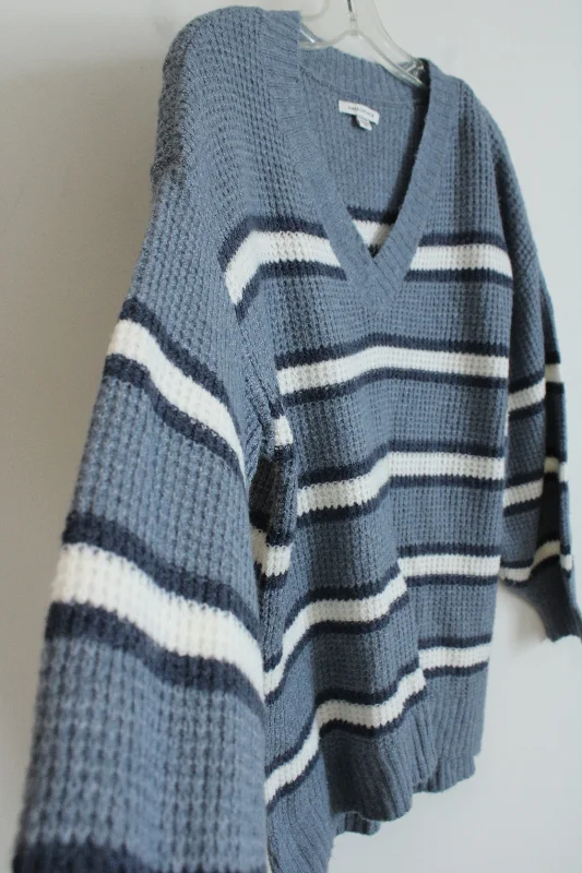 American Eagle Oversized Blue Striped Knit Sweater | XS Mesh Sweater Canvas Denim