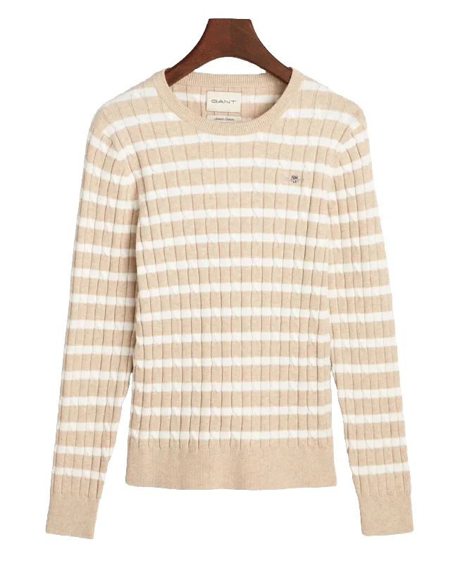 Striped Stretch Cotton Cable Knit Crew Neck Sweater - Seed Melange Wool Sweater Cotton Sweater Cashmere Sweater Striped Stretch Cotton Cable Knit Crew Neck Sweater - Seed Melange Wool Sweater Cotton Sweater Cashmere Sweater