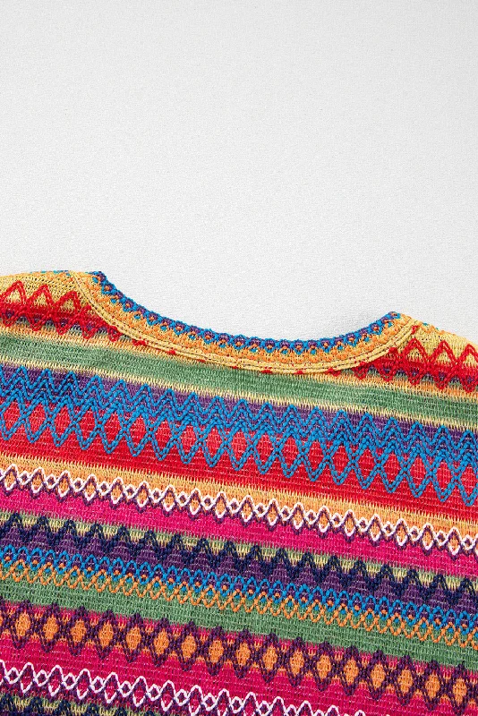 Colorful Knit Pullover Crew Neck Wool