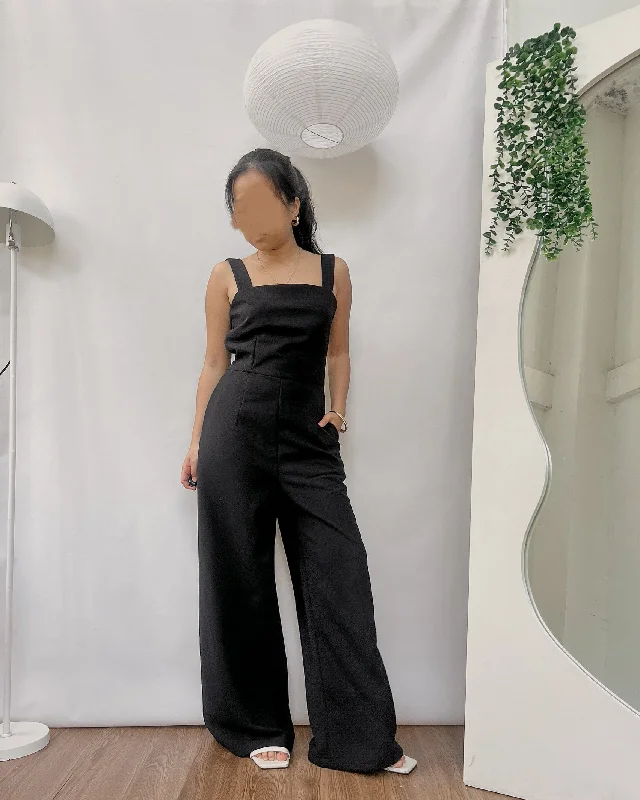 black trouser romper pants with open back details Trousers Capri Summer