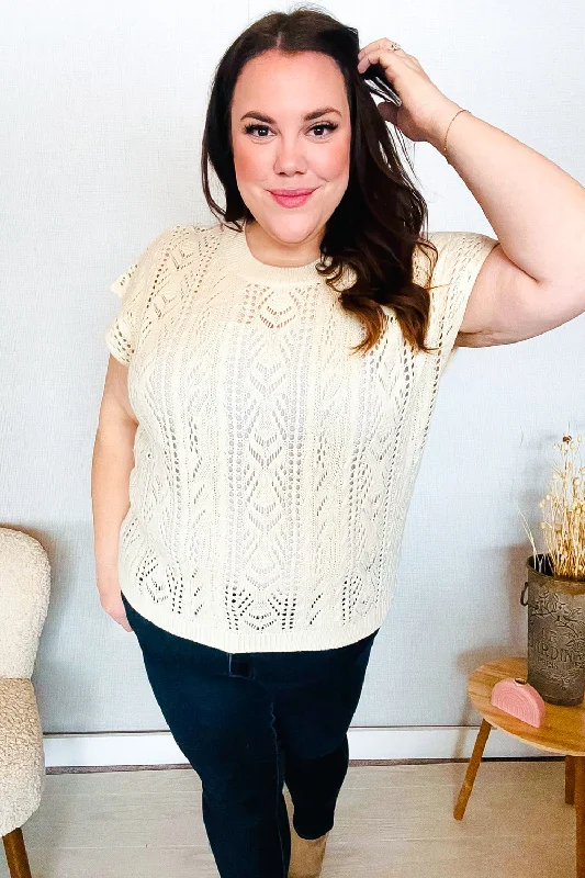 The Perfect Find Beige Dolman Short Sleeve Crochet Sweater Top Cable Knit Ribbed Knit Lace Knit The Perfect Find Beige Dolman Short Sleeve Crochet Sweater Top Cable Knit Ribbed Knit Lace Knit