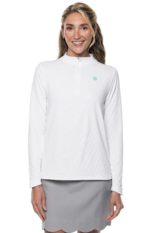 Women's Albatrose Golf Pullover | White Diamond Jacquard Puff Sleeve Stylish