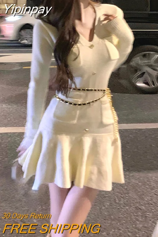 Yipinpay Sweater Dress Women Elegant Y2k Mini Dress Party Pure Color One Piece Dress Korean Fashion Casual Design 2023 Autumn Chenille Brocade Lace Yipinpay Sweater Dress Women Elegant Y2k Mini Dress Party Pure Color One Piece Dress Korean Fashion Casual Design 2023 Autumn Chenille Brocade Lace