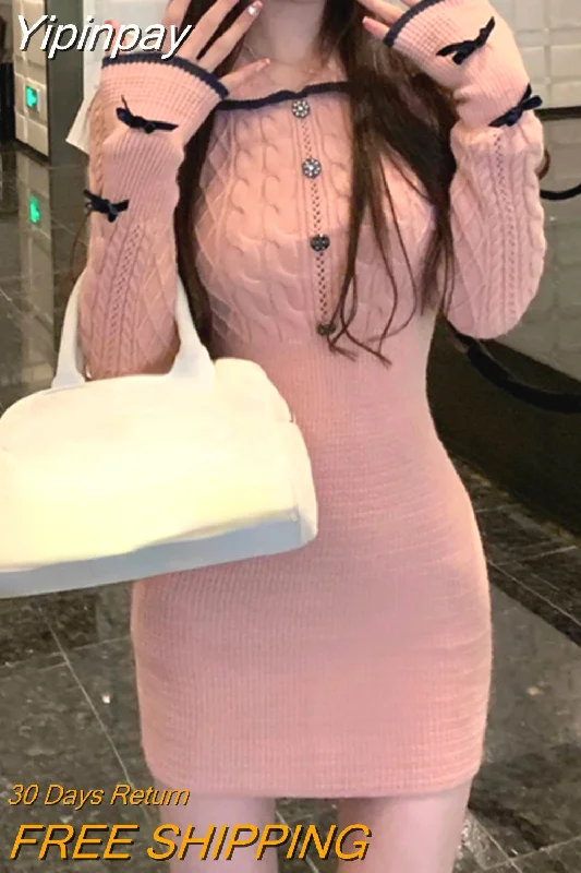 Yipinpay Knitted Sweater Dress Woman Slim Sexy Bodycon Y2k Mini Dress Elegant Party One Piece Dress Korean Casual 2023 Autumn Chic Neon Metallic Matte Yipinpay Knitted Sweater Dress Woman Slim Sexy Bodycon Y2k Mini Dress Elegant Party One Piece Dress Korean Casual 2023 Autumn Chic Neon Metallic Matte
