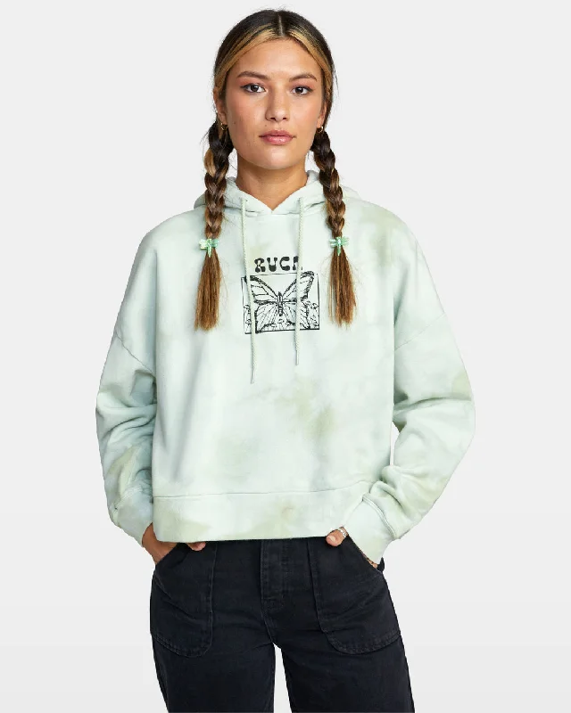 RVCA In The Air Venice Tie-Dye Pullover Hoodie Women's Light Green Zipper Front Cardigan RVCA In The Air Venice Tie-Dye Pullover Hoodie Women's Light Green Zipper Front Cardigan