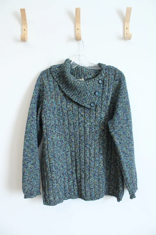 Dressbarn Green Blue Cowl Neck Sweater | 14/16 Silk Blend Satin Velvet
