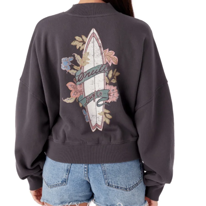 O'Neill Moment Crop Pullover in Washed Black Textured Knit Design