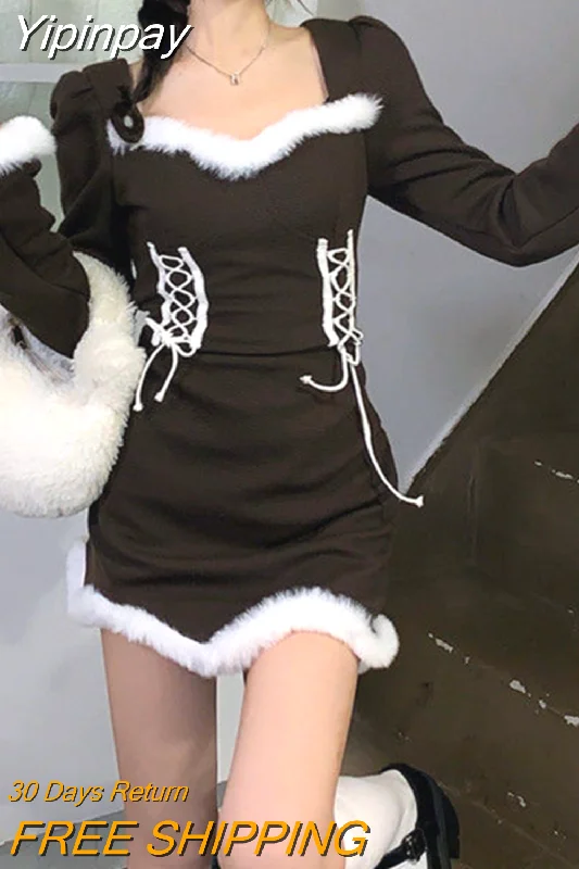 Yipinpay Bodycon Sweater Dress Woman Korean Fashion 2023 Spring Long Sleeve Knitted Mini Dress Sweet Slim Evening Party Dress Female Zippered Buttoned Snapped Yipinpay Bodycon Sweater Dress Woman Korean Fashion 2023 Spring Long Sleeve Knitted Mini Dress Sweet Slim Evening Party Dress Female Zippered Buttoned Snapped