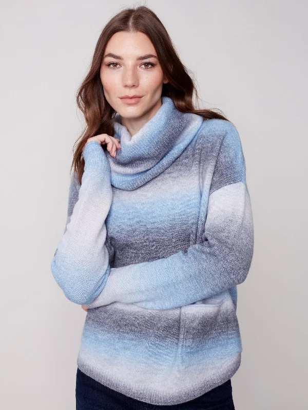 Sweater With Detachable Scarf [Denim Ombre-C2420] Oversized Loose Flowy