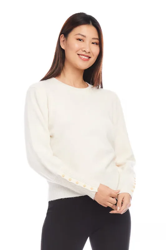 Button Sleeve Sweater [CRE-3L89775] Oversized Loose Flowy