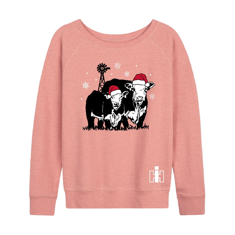 Christmas Cows IH Womens French Terry Pullover Slit Sleeve Stylish