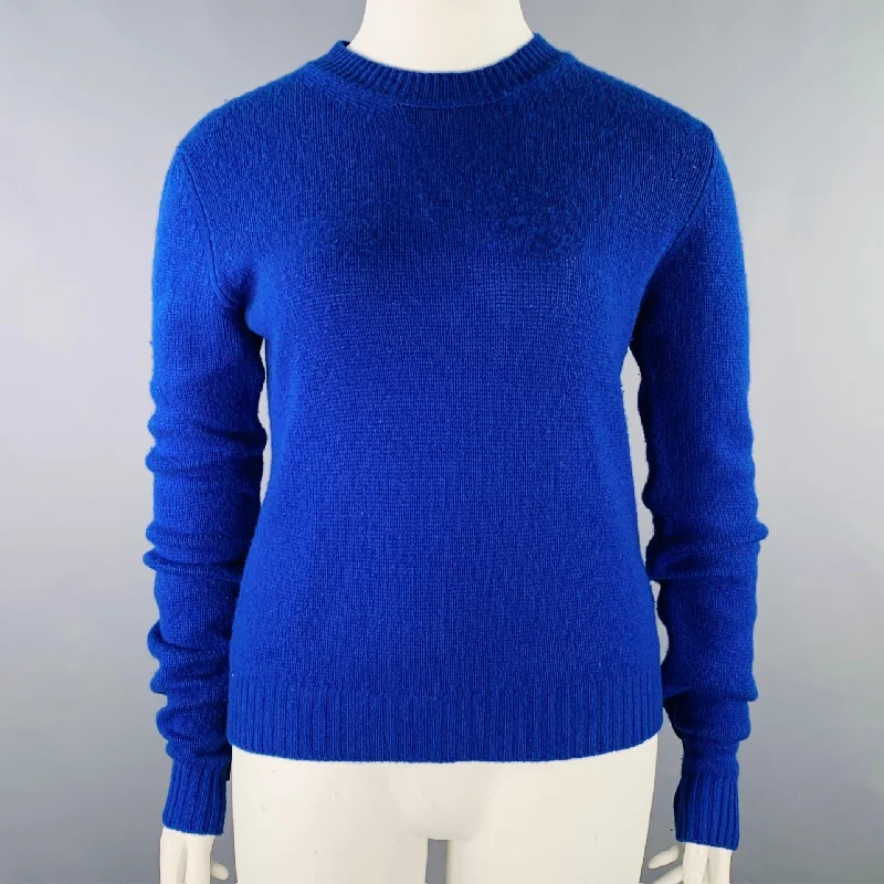 BOTTEGA VENETA Size 12 Blue Cashmere Blend Crew Neck Sweater Notch Collar Peter Pan Collar Cowl Neck BOTTEGA VENETA Size 12 Blue Cashmere Blend Crew Neck Sweater Notch Collar Peter Pan Collar Cowl Neck