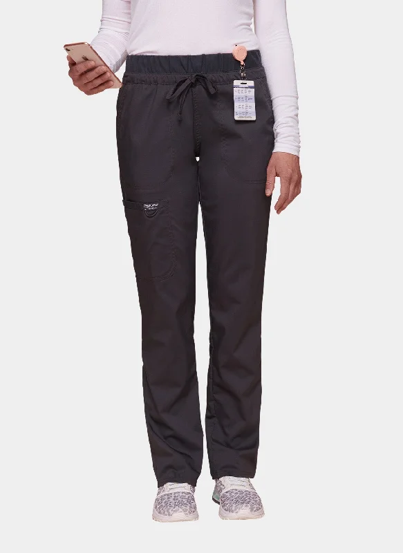 Cherokee WW Revolution Mid Rise Tapered Leg Drawstring Scrub Trousers WWE105 - Pewter Trousers Plaid Checkered Cherokee WW Revolution Mid Rise Tapered Leg Drawstring Scrub Trousers WWE105 - Pewter Trousers Plaid Checkered