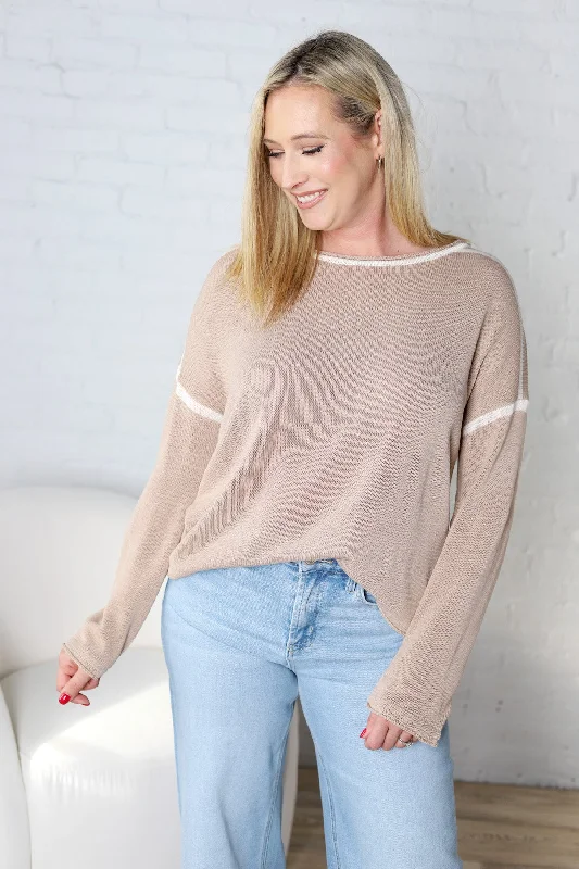 Sinna Round Neck Long Sleeve Color Contrast Sweater Velvet Chenille Corduroy