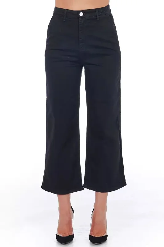Black Cotton Women Cropped Trouser Trousers chic elegant