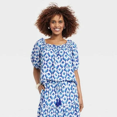 Knox Rose Women's Plus Scoop Neck Pullover Peasant Blouse Puff Button Front Sweater