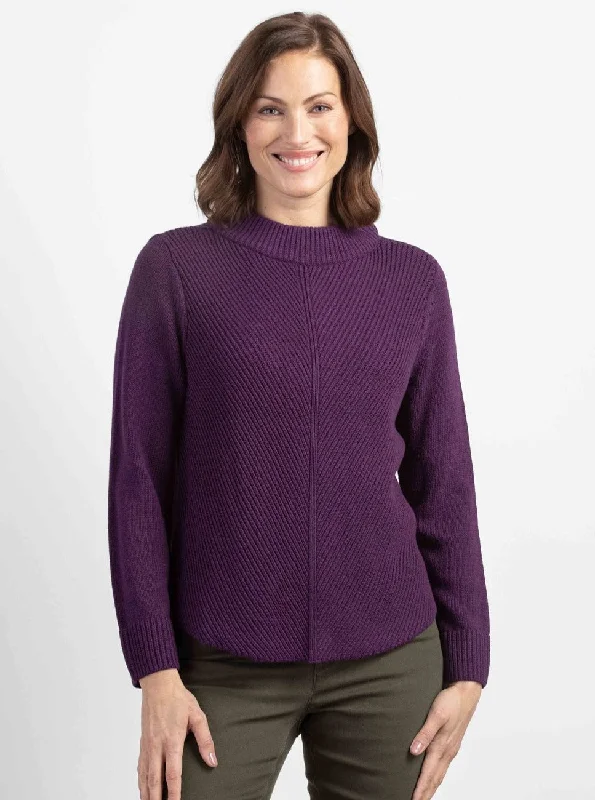 Chevron Rib Pullover [Damson-81108] Spaghetti Sleeve Top