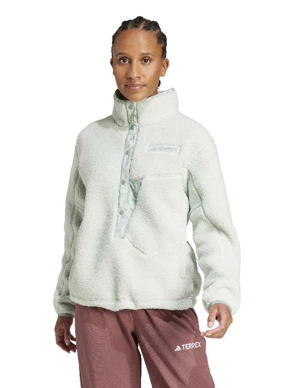 Terrex Xploric High Pile Fleece Pullover Sweatshirt - Linen Green Cold Shoulder Design