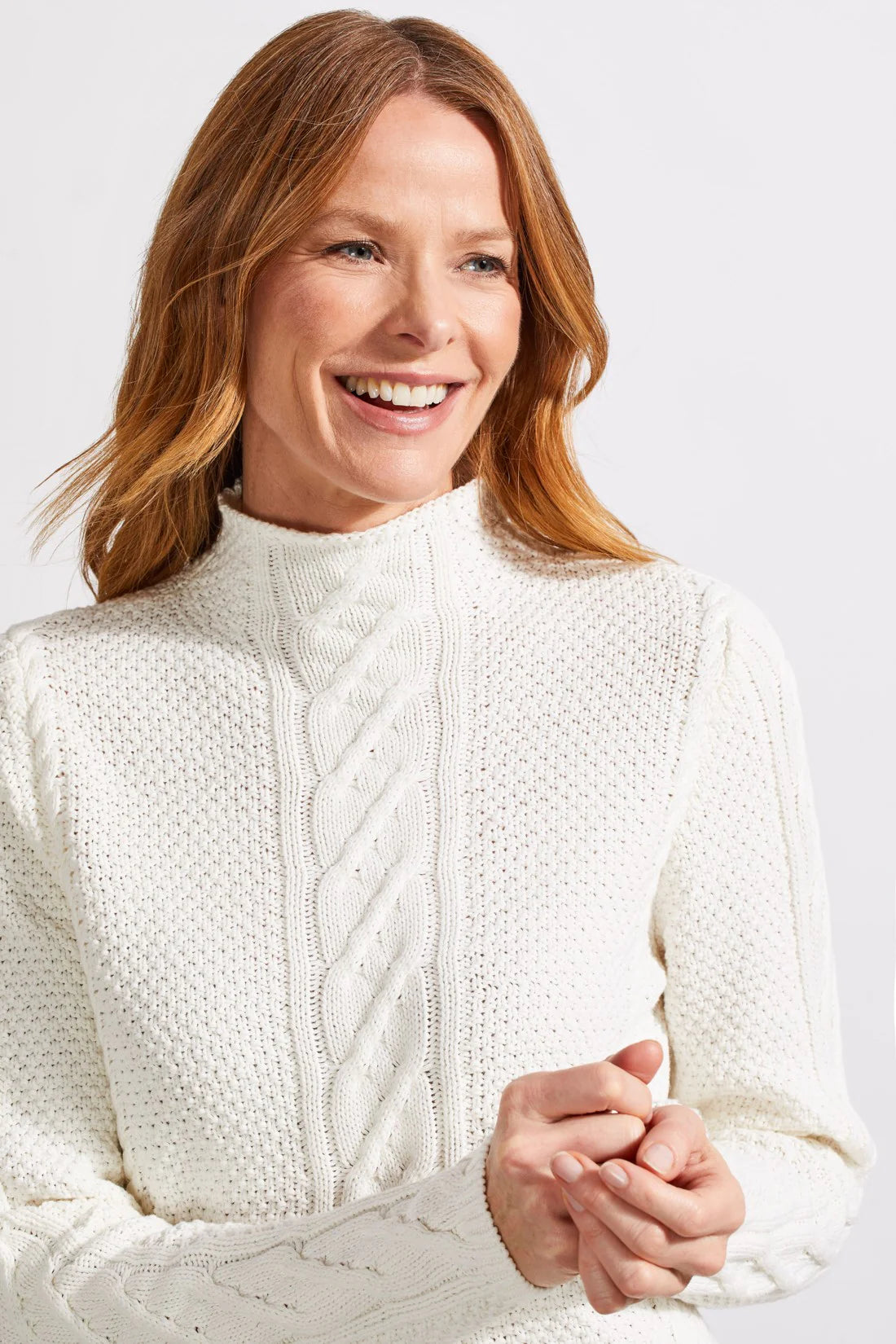Funnel Neck Sweater With Special Wash [Eggshell-5553O] Rayon Fabric Velvet Fabric Corduroy Fabric