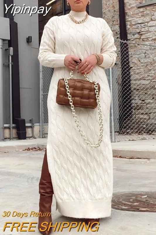 Yipinpay Thicken Turtleneck Sweater Maxi Dress Women Lace Up Knitted Long Dress Female Knitwear Soft Vestidos 2023 High Quality Cable Knit Ribbed Knit Lace Knit Yipinpay Thicken Turtleneck Sweater Maxi Dress Women Lace Up Knitted Long Dress Female Knitwear Soft Vestidos 2023 High Quality Cable Knit Ribbed Knit Lace Knit