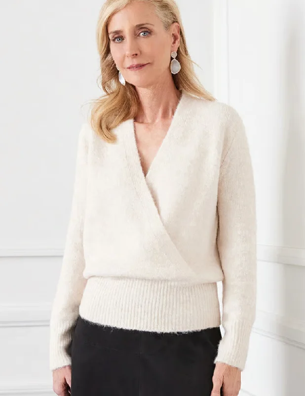 Wrap Sweater [Ivory-3L89764] Solid Print Embellished