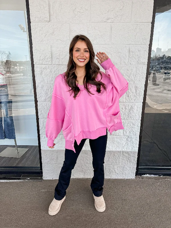 Cozy Era Washed Pink Pullover Shirred Sleeve Feminine