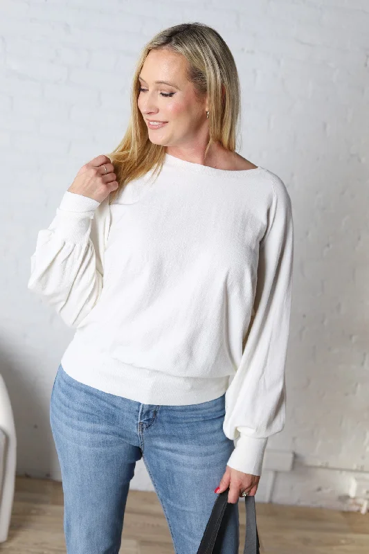 Olivette Knit Sweater Pullover - Ivory Boat Neck Sweater