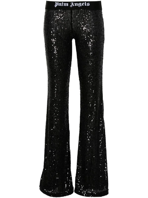 logo-tape sequins flare trousers Trousers Low Rise Relaxed