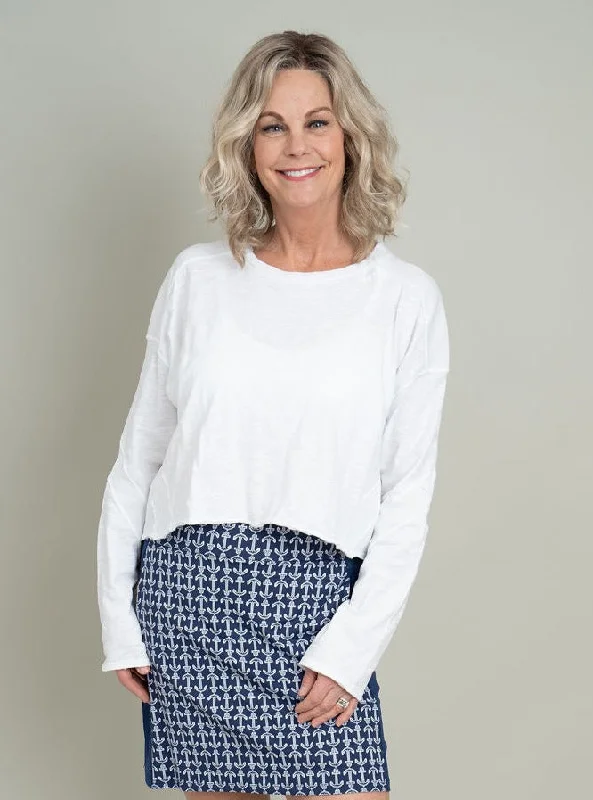 Drop Shoulder Pullover Top [White-57C-36195] Hooded Pullover Sweater