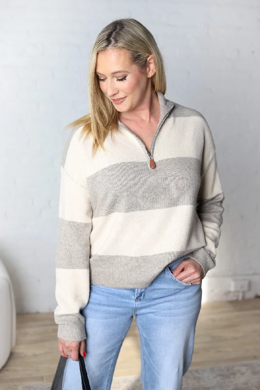 Verena Half Zip Striped Sweater Neon Metallic Matte