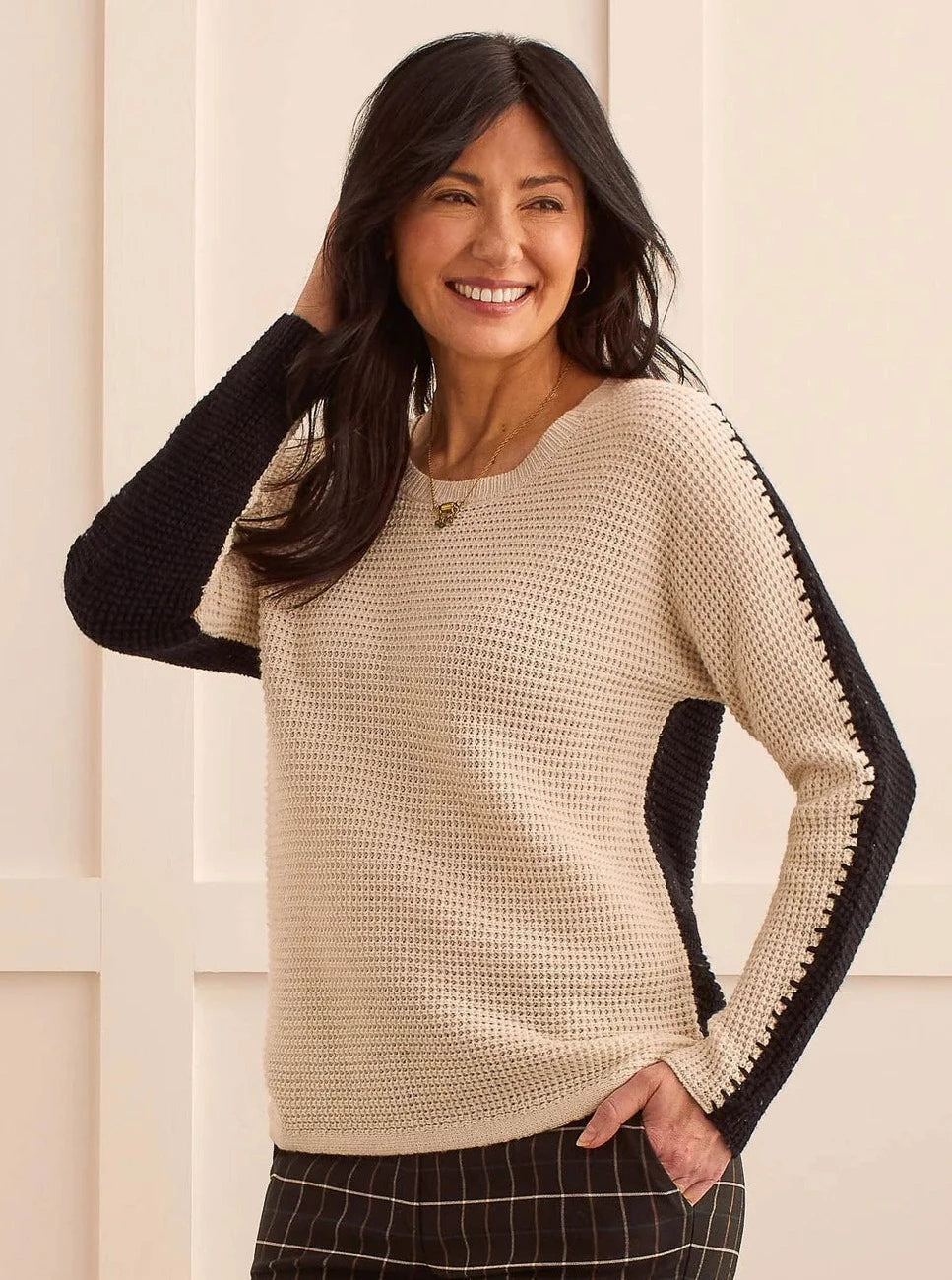 Dolman Sweater Whip Stitch [Cream-1541O] Graphic Sweater Embroidered Appliqued